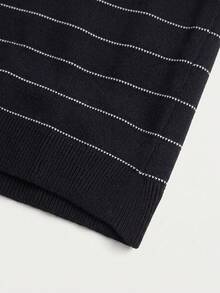 Men's Striped Crew Neck Short Sleeve Casual Knit Top - Black - View 7