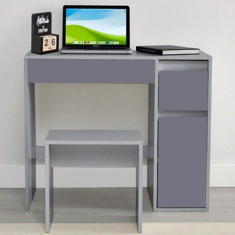White Marble Vanity Desk With Mirror Drawers Makeup Dressing Table For Bedroom - 淺灰色/深灰色梳妝台 - 查看 1