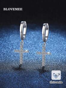 BLOVEMEE 2 đôi bông tai hình thánh giá tối giản bằng bạc sterling 925, đính 22 viên đá Moissanite 1.5mm, thích hợp cho nữ giới đeo hàng ngày, dự tiệc, ngày Valentine, ngày của Mẹ, sinh nhật, kỷ niệm ngày cưới, làm quà tặng trang sức. - Bạc - Xem 1