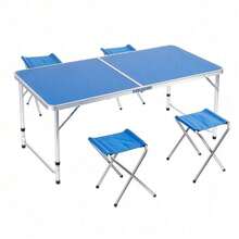Portable Outdoor Table And Stool Set 1 Table + 4 Folding Chairs, Aluminum Frame, Great For Picnics, Camping, And Beach Trips - Blue - View 6