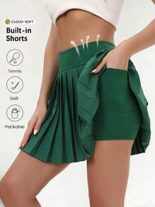 Women's High Waisted Tennis Skirt, Badminton And Tennis Fitness Equipment, With Built-In Shorts Pocket Design, Suitable For Sports, Leisure And Fitness Training - màu xanh lá - Xem 8