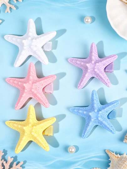 5pcs Starfish Hair Clips For Girl, Ocean Themed Hair Clips, Cute Summer Hair Accessories For Beach Vacation, Daily Wear, Summer Use