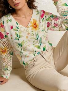 Áo len nữ cỡ lớn, họa tiết hoa cổ điển, phù hợp cho mọi mùa, phong cách Bohemian cho kỳ nghỉ. - Nhiều màu - Xem 3