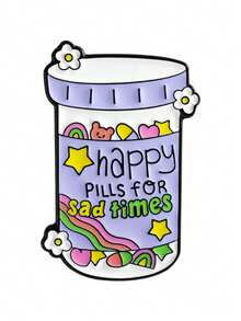 1/2 pièces Ensemble d'épingles émail "Happy Pills", organiseur de pilules hebdomadaire style chien de bande dessinée et broche bouteille de pilules ours, épingles de revers en alliage de zinc style dopamine, accessoires vestimentaires mignons et colorés pour toutes les saisons, cadeau esthétique amusant pour les femmes - Multicolore - Voir 9