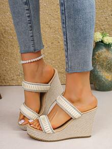 Damen Keilsandalen mit Plateau, modisch hochwertig elegant stilvoll langanhaltend verschleißfest einfach lässig langanhaltend beste Wahl für Frauen - Beige - Übersicht 5