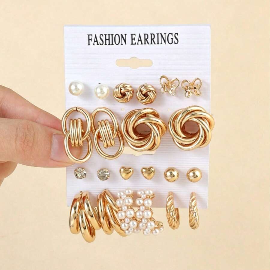 Bộ 11 đôi bông tai hình bướm vàng đơn giản. - Vàng - Xem 1