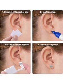 2 PIEZAS/8 PIEZAS Kit de perforación de orejas con pistola de perforación, kit desechable de perforaciones de orejas con aretes de espalda plana, kit de pistola de auto-perforación para el hogar, aros de herradura, aros con doble gema para el segundo orificio - Multicolor - Ver 8