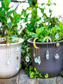 8 Inch Indoor Outdoor Plant Hanger With Colorful Crystal Pendant, Gold Pendant Plant Hanger Suitable For Potted Plants - Multicolor - View 3