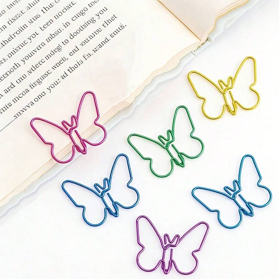 10pcs Butterfly Shaped Paper Clips, Retro Elegant Colorful Metal Plastic File Clips, Office File Organizer, Business Gift, Random Color - Butterfly - View 1