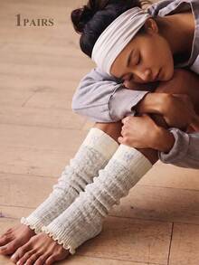 1 Đôi tất giữ ấm chân đa năng dành cho nữ, phù hợp cho yoga, pilates, khiêu vũ hàng ngày, phong cách sinh viên ngọt ngào, tất giữ ấm chân dệt kim hở ngón màu trắng. - Nhiều màu - Xem 2