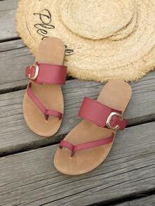 Women's Comfortable Wedge Sandals With Metal Buckle, Suitable For Commuting And Daily Wear, Non-Fatiguing Toe-Thong Design - Red - View 8