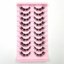 10 Pasang Bulu Mata Palsu Tebal dan Mengembang Glamor, Bulu Mata Imitasi Mink 3D Berantakan dan Silang, Ekstensi Bulu Mata Panjang dan Dramatis - Hitam - View 3