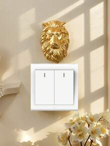1 pieza Pegatina de interruptor de relieve 3D con león y elefante de lujo europeo dorado, cubierta de interruptor de resina moderna para decoración del hogar, sin necesidad de perforación, calcomanía de interruptor de animal, decoración de pared interior, accesorio de micropaísaje DIY, adecuado para vestíbulo, dormitorio, sala de estar, baño y otras embellecedoras de interruptores, mejora la estética del hogar - Dorado - Ver 8