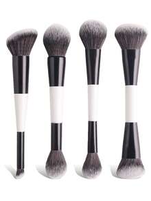 4pcs Double-Ended Makeup Brush Set. Multi-Functional Foundation, Blush, Powder, Highlighter, Contour And Concealer Brushes, Designed For Women,Brush Set,Makeup Brush Kit,Make Up Brush Set,Make Up Set Complete,Makeup Brush Set,Complete Makeup Kit,Brush Kit,Brushes Makeup Set,Makeup Gift Set,Set,Giveaways,Professional Makeup Brushes,Complete Makeup Set - Black and White - View 3