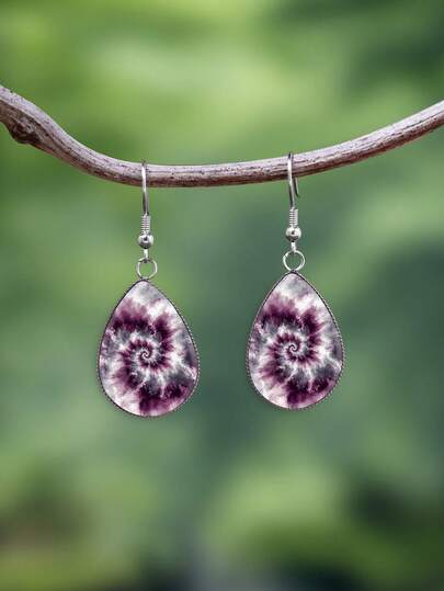 1 Pair Purple Abstract Swirl Pattern With 316 Stainless Steel Teardrop Earrings, Vintage Minimalist Style Suitable For Women's Daily Wear And Gifts, Elegant Minimalist Jewelry Earrings Suitable For Women's Daily And Holiday Wear