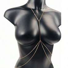 1pc Fashionable Multilayer Body Chain Necklace, Versatile Waist Chain & Chest Chain Accessory - 黃金 - 查看 3