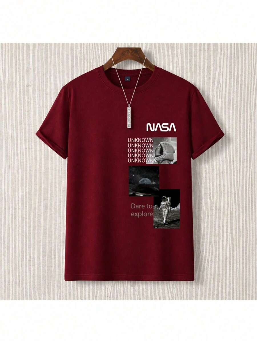 Men's Manfinity Unknown T-Shirt With Slogan & Scenery Print - New Release - Burdeos - Ver 1