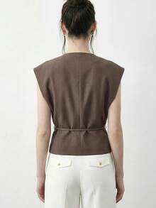 Women's Solid Color Metal Decor V-Neck Casual Versatile Daily Wear Vest Top - Rust Brown - View 2