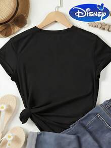 Disney Park Classic Print T-Shirt | Mickey Silhouette, "The Happiest Place On Earth" Print, Casual Fit, All-Season, Perfect For Park Visits And Daily Wear - 黑色 - 查看 2
