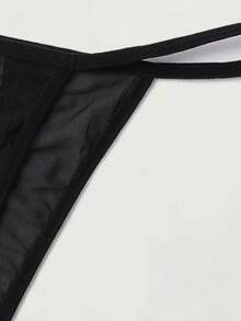 Sheer Mesh Women's Thong Tanga Panties, High Elastic & Snug Fit, "L LOVE BEING SHRAED" Graphic, Breathable Moisture, Wicking, Antibacterial Crotch, Smooth Friction, Reducing Edges, Sexy & Comfortable For Women's Lingerie Gift For Valentine's Day, Anniversaries, Bachelor Parties - 黑色 - 查看 4