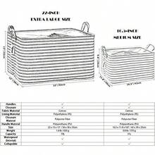 Hinwo 31L Large Capacity Storage Basket Canvas Fabric Storage Bin Collapsible Storage Box with PU Leather Handles and Drawstring Closure 17.7 by 11.8 inches Waterproof Inner Layer Navy Stripe - Azul - Ver 6