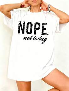 Camiseta Oversize Blanca con Estampado Nope Not Today para Mujer Casual - Blanco - Ver 1
