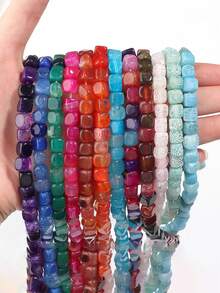 1 Untai Manik-manik Batu Kristal Alami Sugaragate 8x8mm Pola Naga Persegi untuk Pembuatan Perhiasan DIY Gelang Kalung Aksesoris - MultiWarna - View 6