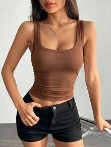 5pcs Seamless U-Back Ribbed Tank Tank Tops Women With Built-In Bras For Women, Solid Color Slim-Fit Essentials For Layering,, Exposed Shoulder Sleeveless For Spring Summer Fall Layering - Solid Color Machine-Washable, Beachwear & Casual, Summer Tops, Tank Tops - 彩色 - 查看 8