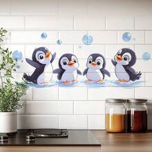1pc 20x60cm Cute Penguin Swimming Wall Sticker, Soft & Adorable Design, Decor For Bathroom To Create Fresh Ambiance - Multicolor - View 3