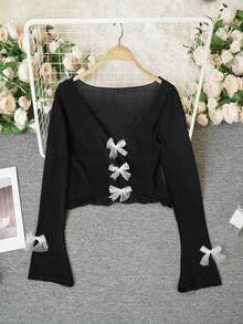 Áo croptop cổ yếm thắt nơ mới về mùa xuân/hè, áo lót dài tay mỏng nhẹ, gợi cảm dành cho nữ. - màu đen - Xem 5