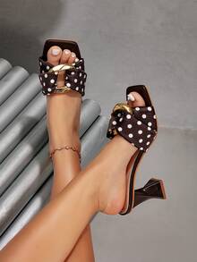 Women's Fashionable Square Toe Polka Dot Pattern High Heel Sandals - Coffee Brown - View 8