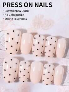 30pcs Short Oval Polka Dot Fake Nails Set, Includes 1 Double-Sided Adhesive And 1 Nail File, Short Polka Dot Nails Make Your Fingertips Shine And Attract, Perfect For Parties, Dancing And Daily Use - Multicolor - View 2