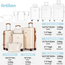 5-Piece Hard-Shell Luggage Set (20/24/28 Inch), 5-Piece Travel Luggage Set Made Of ABS Plastic, 360° Spinner Wheels, Suitcase With Travel Bag And Toiletry Bag For Men And Women - Beige - 米色 - 查看 2