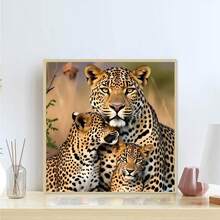 Pintura de diamantes 5D, "Leopardo madre y crías" Mosaico de pintura de diamantes, decoración del hogar perfecta, Kit de pintura de diamantes DIY - Arte de gemas redondas, Decoración de pared con tema de lienzo - Ver 10
