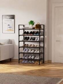 1pc Multi-Tier Vertical Shoe Rack, Minimalist Style, Black Iron Pipe & Plastic Combination, Multi-Layer Shoe Rack/Storage Rack, Provides Large Capacity Storage Solution For Home Entrance Or Dorm - Multicolor - View 6