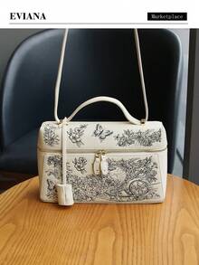 2026 New Fashion Women's Handbag, Luxury Elegant Minimalist Small Square Box Tote Bag, Makeup Box Bag, Niche Design Commuter Style Old Money Aesthetic, Versatile Large Capacity Shoulder Crossbody Bag, PU Material, Available In Small And Large Sizes - Beige - View 2