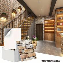 Brodark 50/100片装 30x30厘米 自粘仿石砖墙贴，3D立体墙板，优雅现代设计，防水防潮，可移除不留残胶，是浴室防水墙纸和厨房翻新的理想之选。安装简便，完美适用于家居装饰墙、公寓装修和商业店铺翻新，经久耐用，持久如新。 - 50/100片裝 - 查看 7