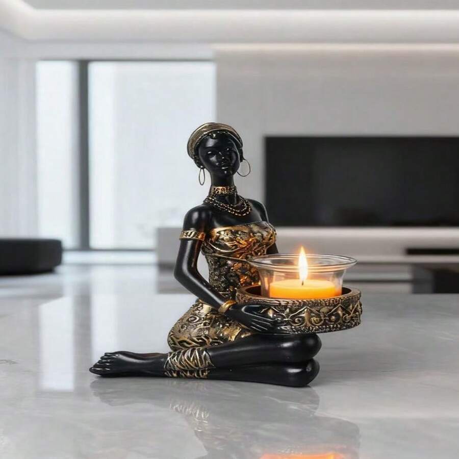 1 pieza Escultura de estilo bohemio, Portavelas, Adorno de decoración del hogar apto para sala de estar, estudio, dormitorio - 1PC - Ver 1