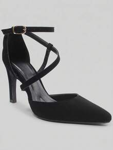 RE&TON Women's Pointed Toe Pump With 9cm Heel And Comfort Insole SC2 - Black - View 3
