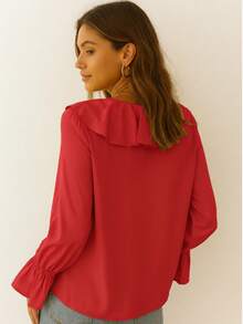 Blusa Elegante con Volantes en Cascada y Puños Elásticos. - Rojo C8093 - Ver 2