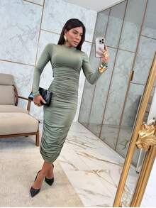 Women's Long Draped Dress, Long Sleeves, Beautiful And Sophisticated, Ideal For Your Winter. - màu xanh lá - Xem 2
