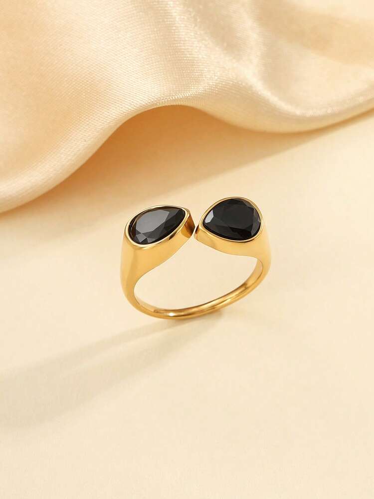 1 chiếc nhẫn vàng thời trang, thanh lịch bằng thép không gỉ, thích hợp cho nữ giới đeo hàng ngày hoặc làm quà tặng. - Vàng - Xem 1