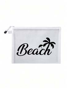 多色時尚網格沙灘包，印有「Beach」文字的化妝包，沙灘主題。大容量透明化妝包，尼龍拉鍊化妝包，輕巧，可存放防曬霜、零食、比基尼和沙灘必需品。春/夏儲物，耐用，非常適合游泳、沙灘、潛水和夏季假期，學生開學，輕巧防曬儲物包，適合朋友、母親節、開學季 - 彩色 - 查看 14