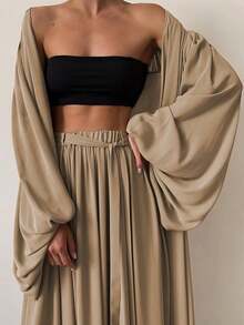 Fashionable New Women Spring Summer Sexy Coat 3 Piece Set - 杏色 - 查看 12