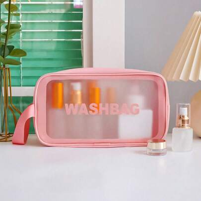 Bộ 1/3 túi đựng mỹ phẩm/đồ dùng vệ sinh cá nhân màu hồng trong suốt, chống thấm nước, chất liệu PVC mờ kiểu dáng Ins, dung tích lớn, nhiều kích cỡ, thiết kế tách biệt đồ khô và ướt, chống thấm nước, chống mài mòn, trong suốt dễ tìm kiếm, có quai xách tay/dây đeo cổ tay, tiện lợi để đựng các sản phẩm chăm sóc da.