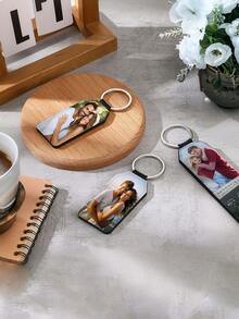 Custom Photo Keychain, Durable PU Leather & Stainless Steel, Rounded-Corner Square/Rectangle. Upload Photos To Customize. Ideal For Valentine's Day, Birthday, Teacher's Day, Back To School, Parties & Family Keepsakes For Men And Women. - Multicolor - View 3