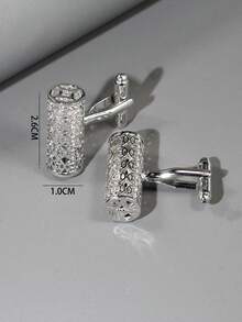 1 đôi khuy măng sét hình trụ rỗng thời trang dành cho nam giới - Bạc - Xem 3