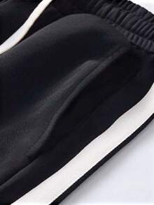 男友风男士宽松华夫格针织阔腿裤，时尚休闲慢跑裤，适合户外运动、健身、跑步、休闲，黑色春季款 - 黑色 - 查看 6