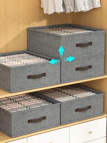 1pc Washable Grey Double-Row Clothes Storage Box, Convenient For Seasonal Organization, Foldable Large Drawer Style Home Use Large Capacity, Easy To Carry, Easy To Fold, Easy To Store, Easy To Take Out - Grey - View 3
