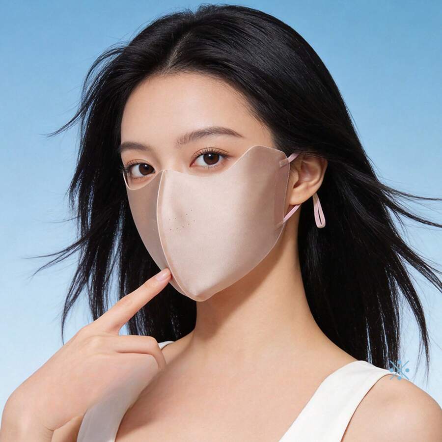 1pc Spring/Summer Sun Protection Mask For Women, Full Face Sunshade, UV Protection, Breathable, Face Slimming Mask - Light Champagne - View 1